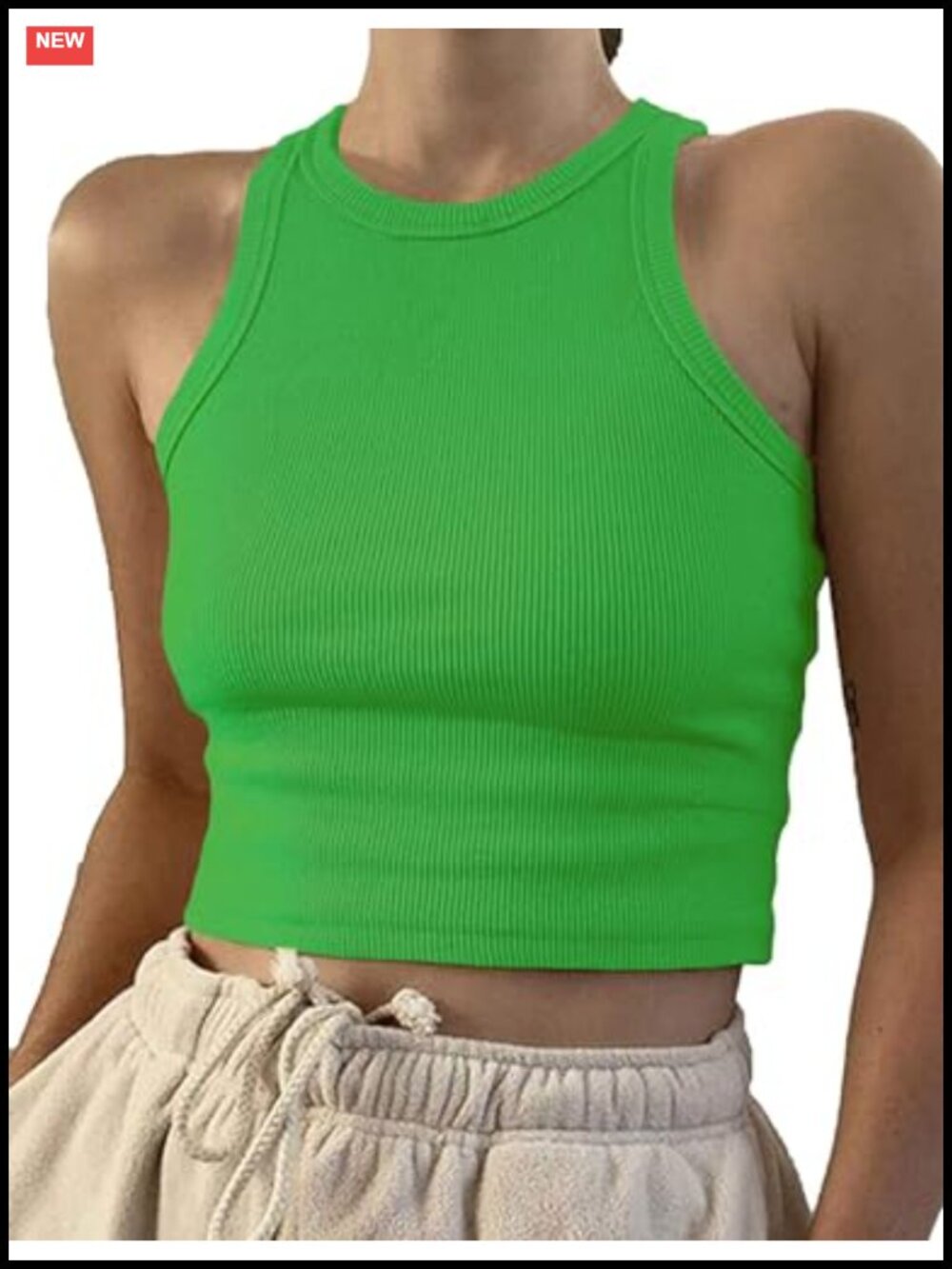 Sleeveless Ribbed Knit Crop Tank Top High Neck Racerback Slim Fit